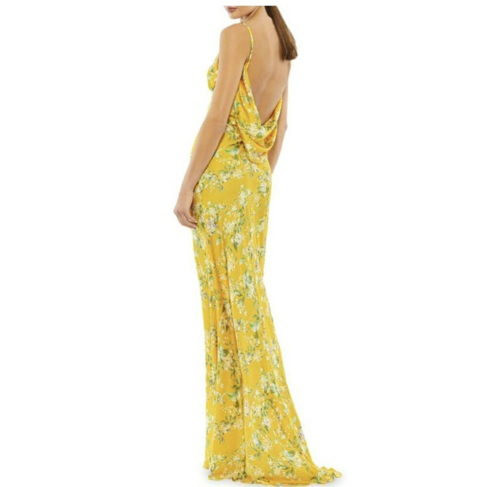 Mac Duggal Yellow Floral Backless Formal Gown Maxi Dress NWT Sz 0